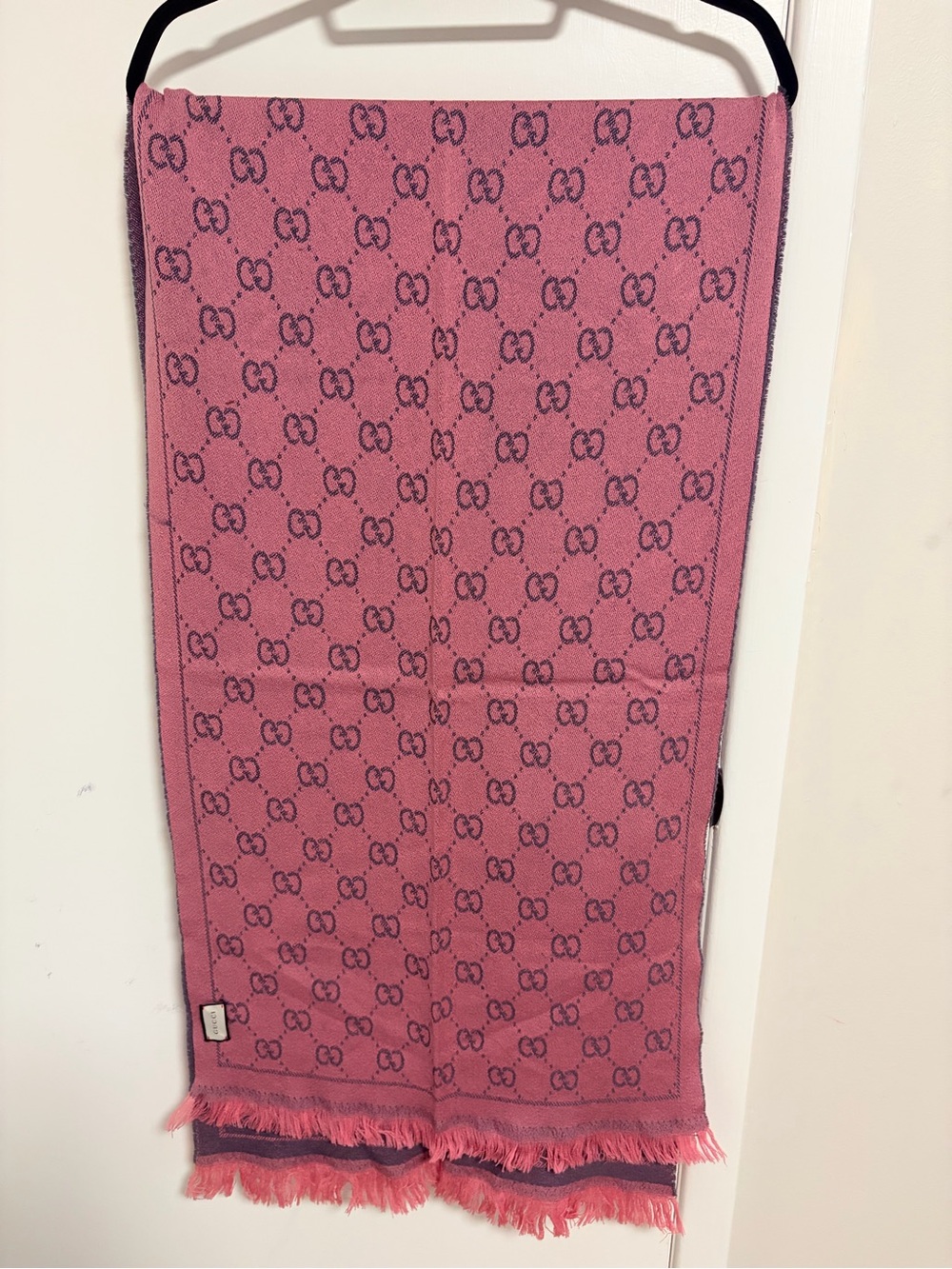 Gucci Pink Monogram Scarf with Fringe